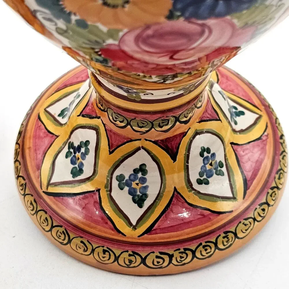 Peruvian Majolica Floral Lidded Urn Vase Hand Painted FCA Pottery 11